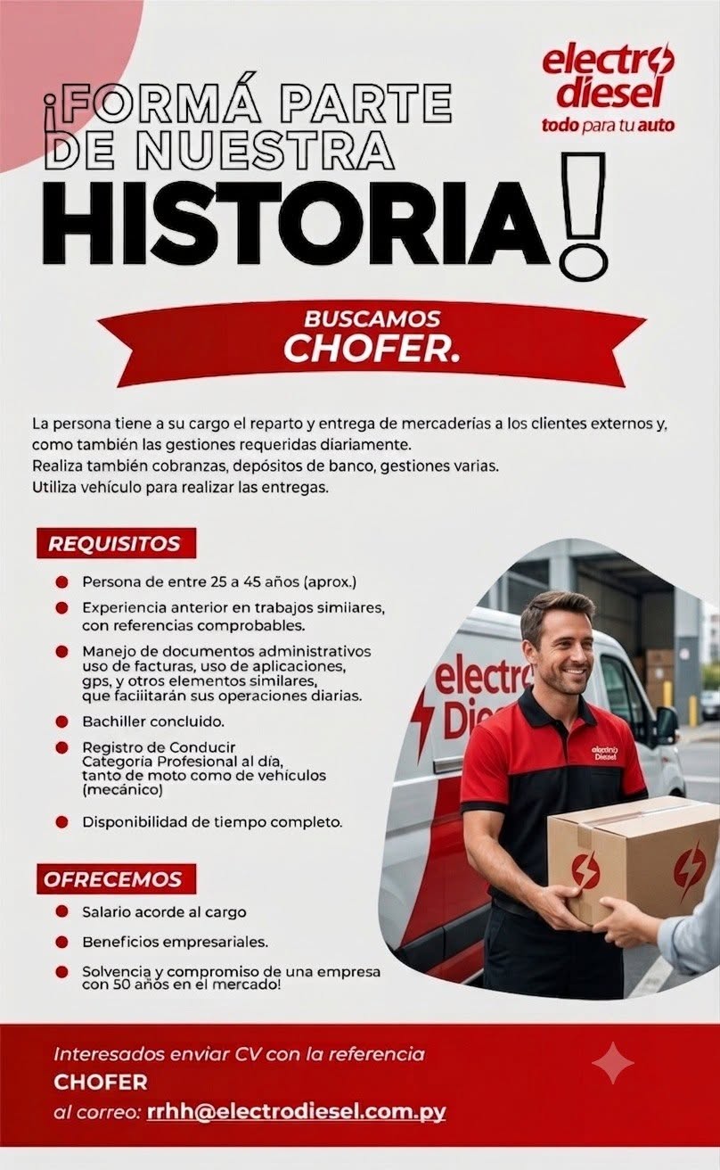 Oferta laboral: Chófer — Electrodiesel