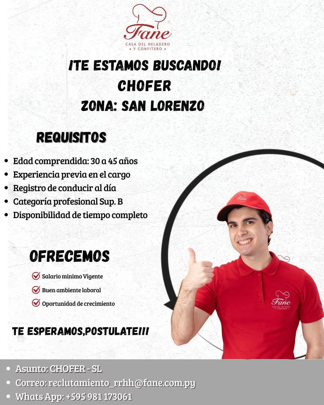 Oferta laboral: Chófer — Fane