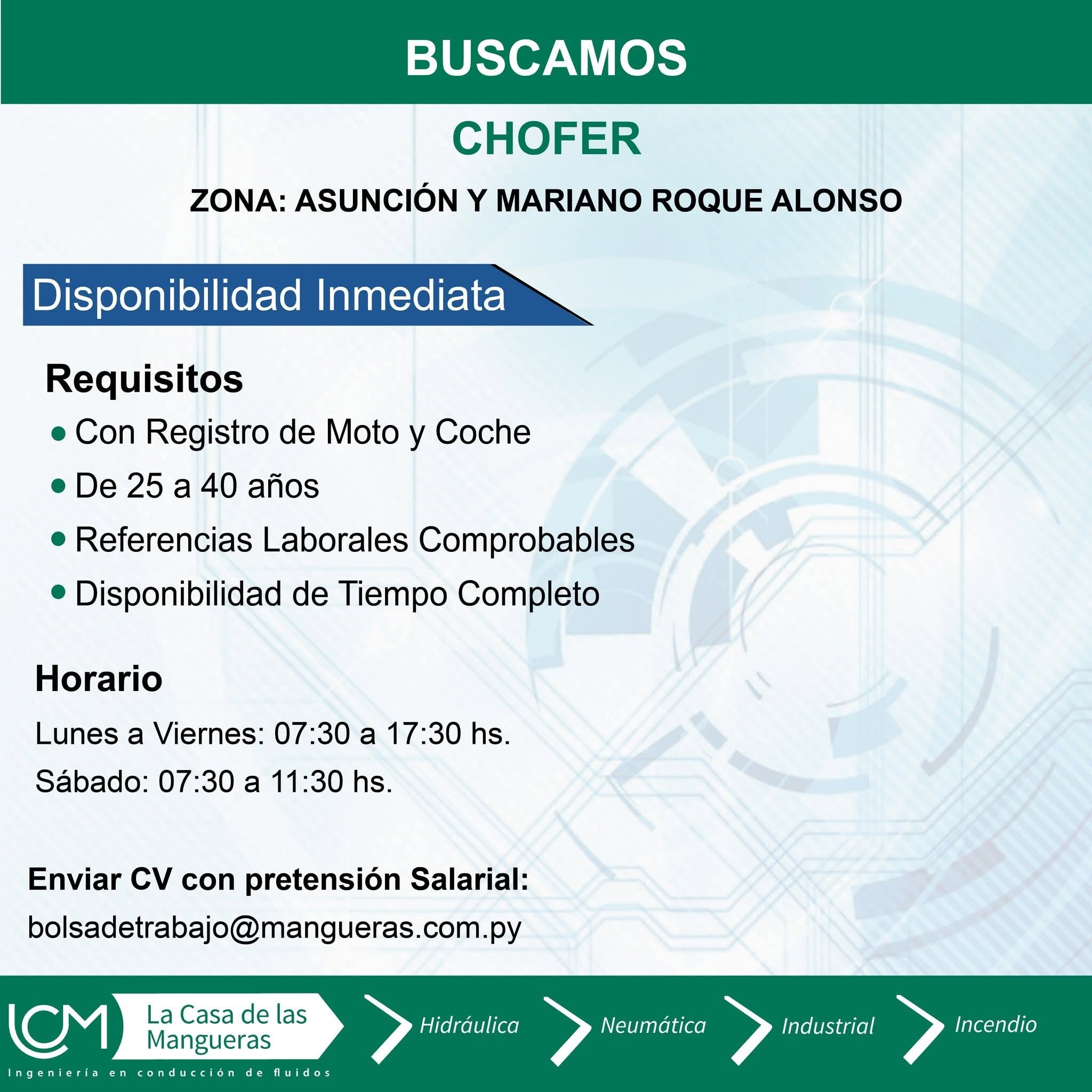Oferta laboral: Chófer — La Casa De Las Mangueras