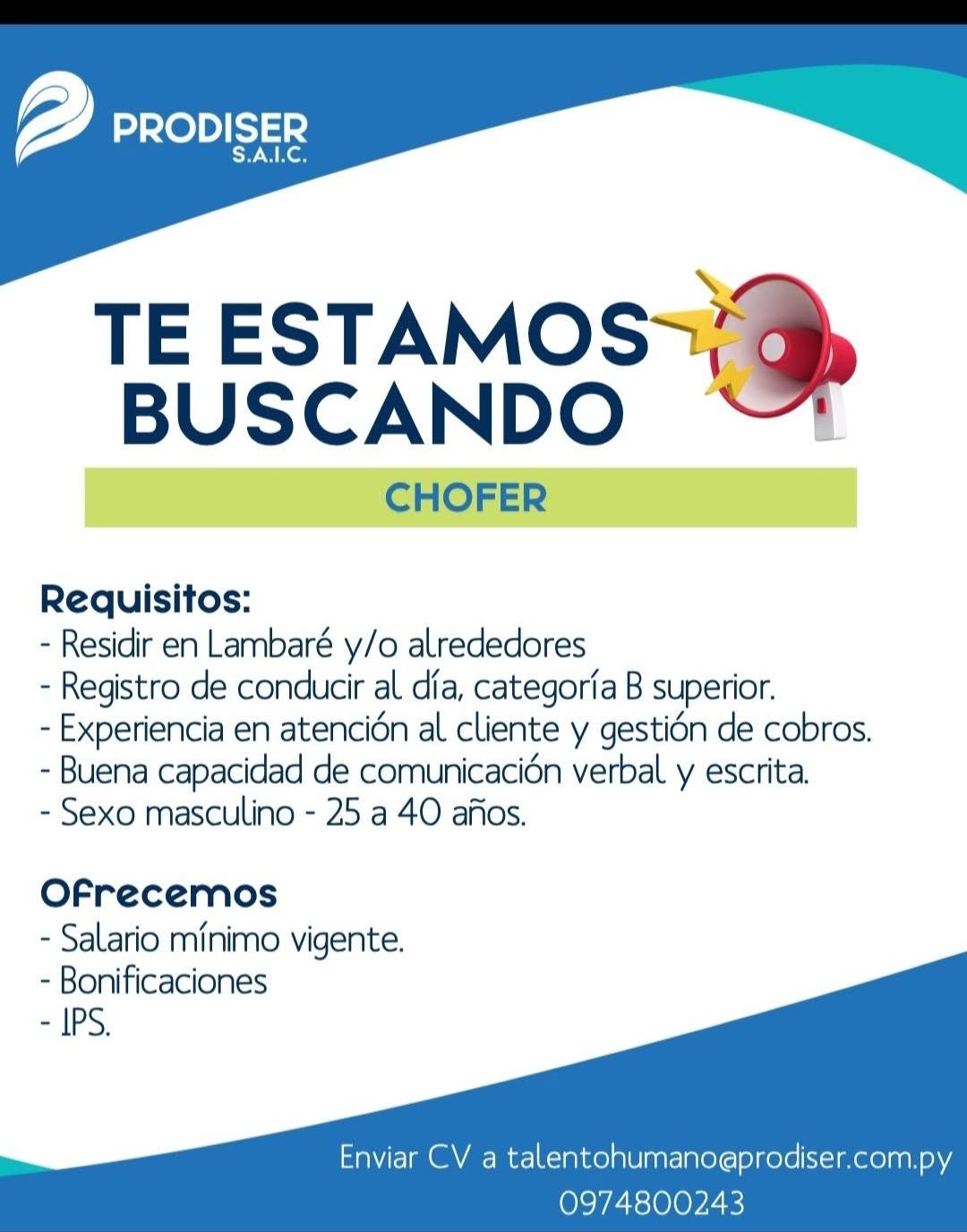 Oferta laboral: Chófer — Prodiser