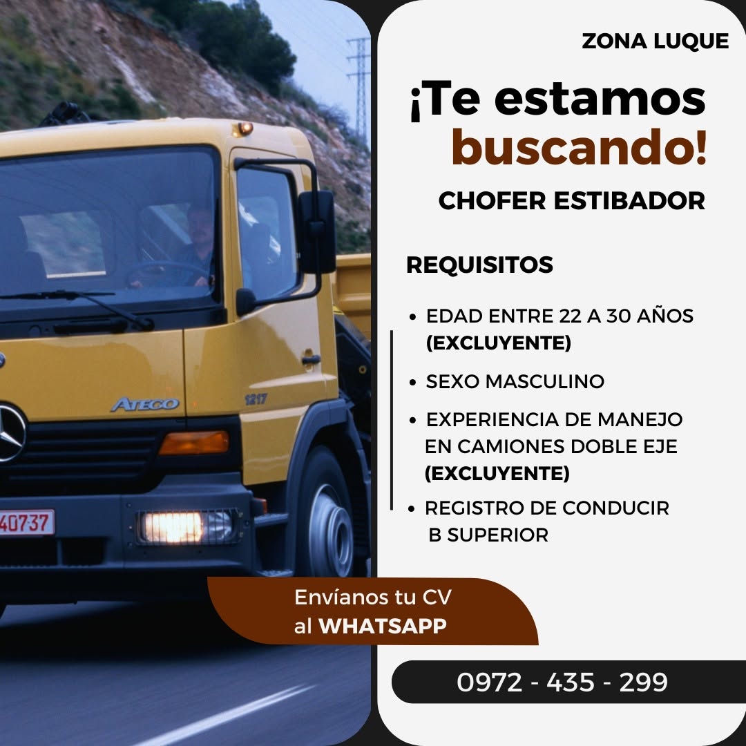 Oferta laboral: Chófer Estibador