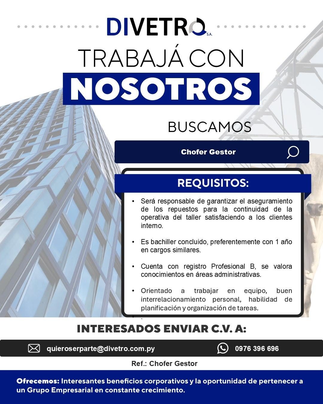 Oferta laboral: Chófer Gestor — Divetro
