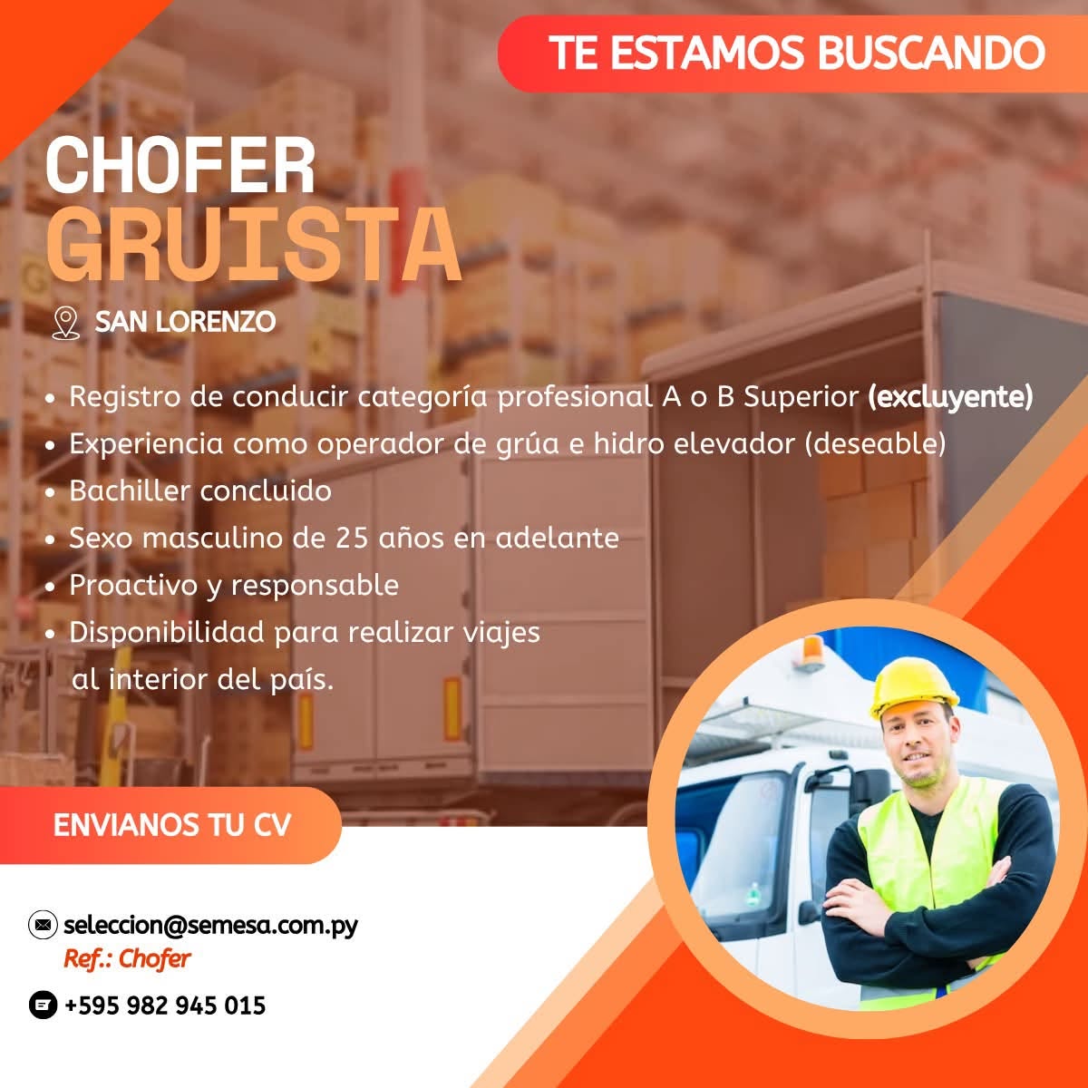 Oferta laboral: Chófer Gruista — Semesa