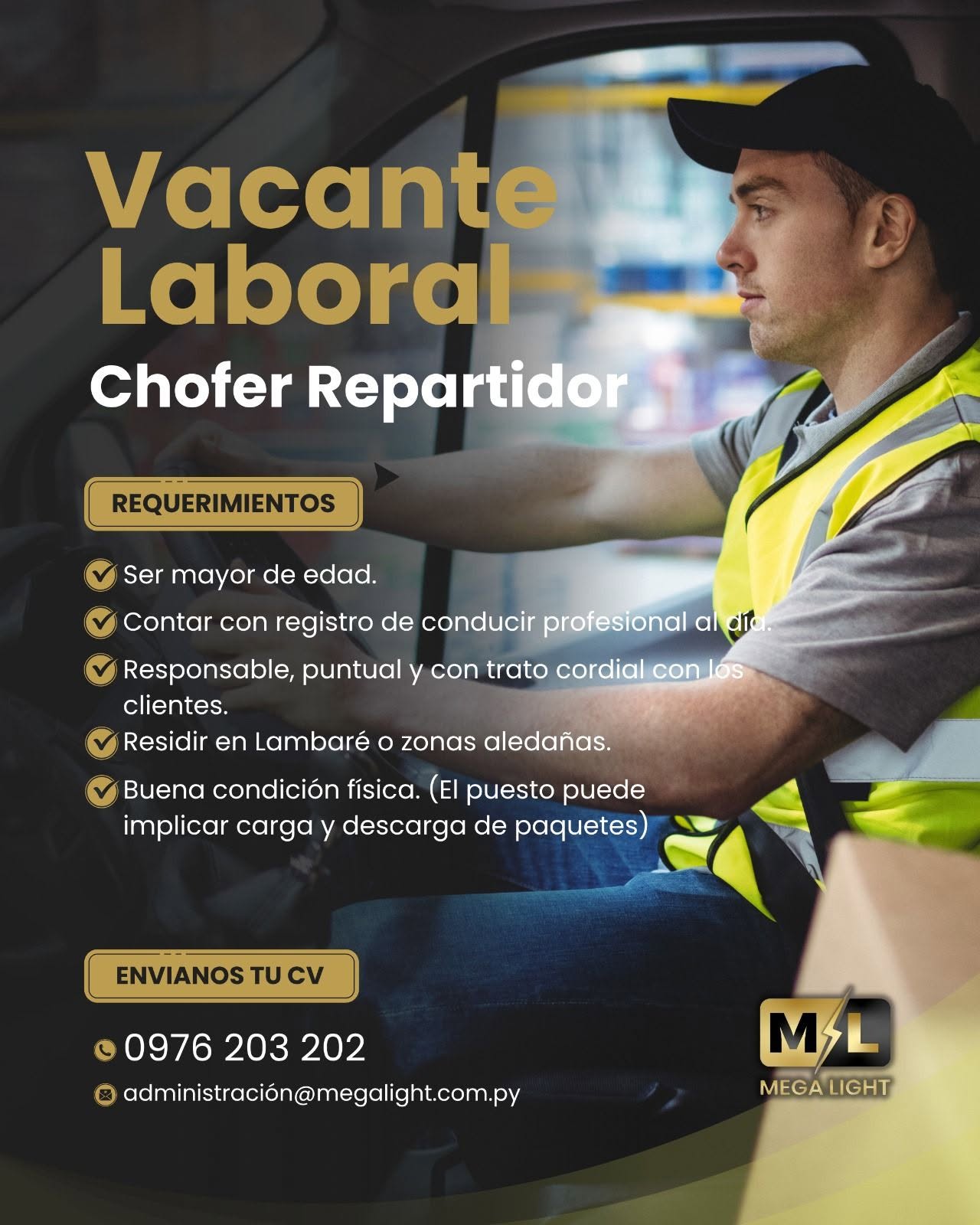 Oferta laboral: Chófer Repartidor — Mega Light