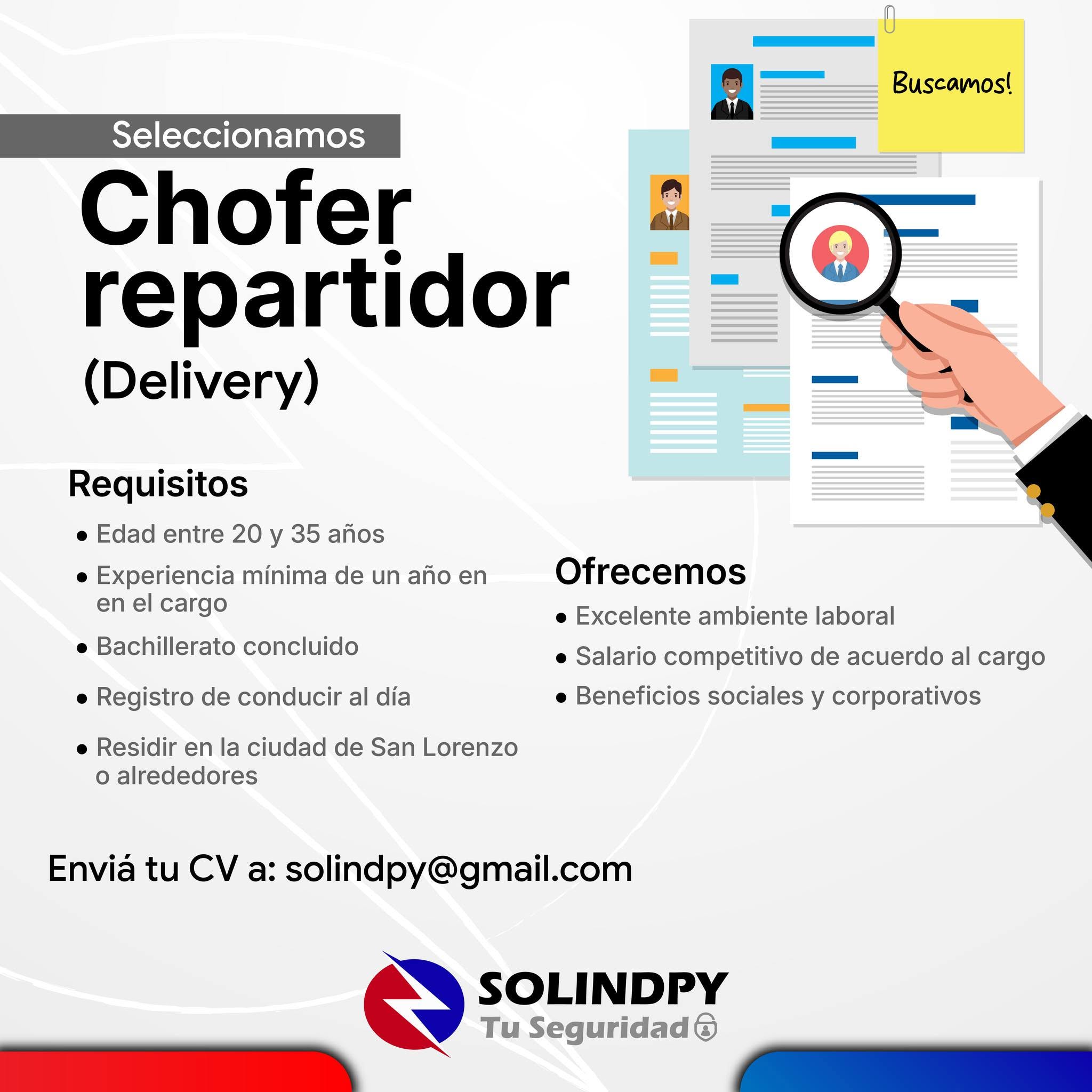 Oferta laboral: Chófer Repartidor — Solindpy