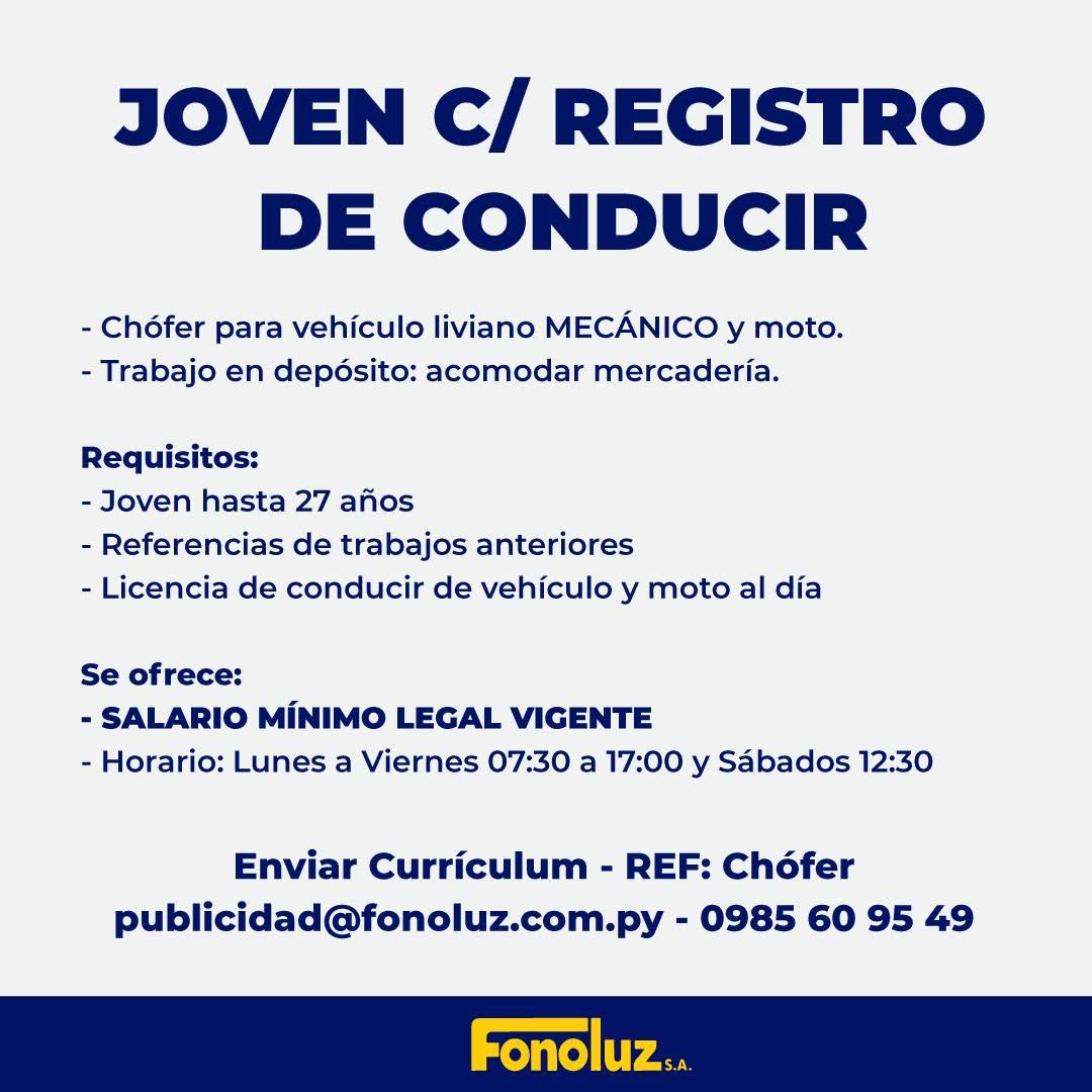 Oferta laboral: Chófer Vehículo Liviano — Fonoluz