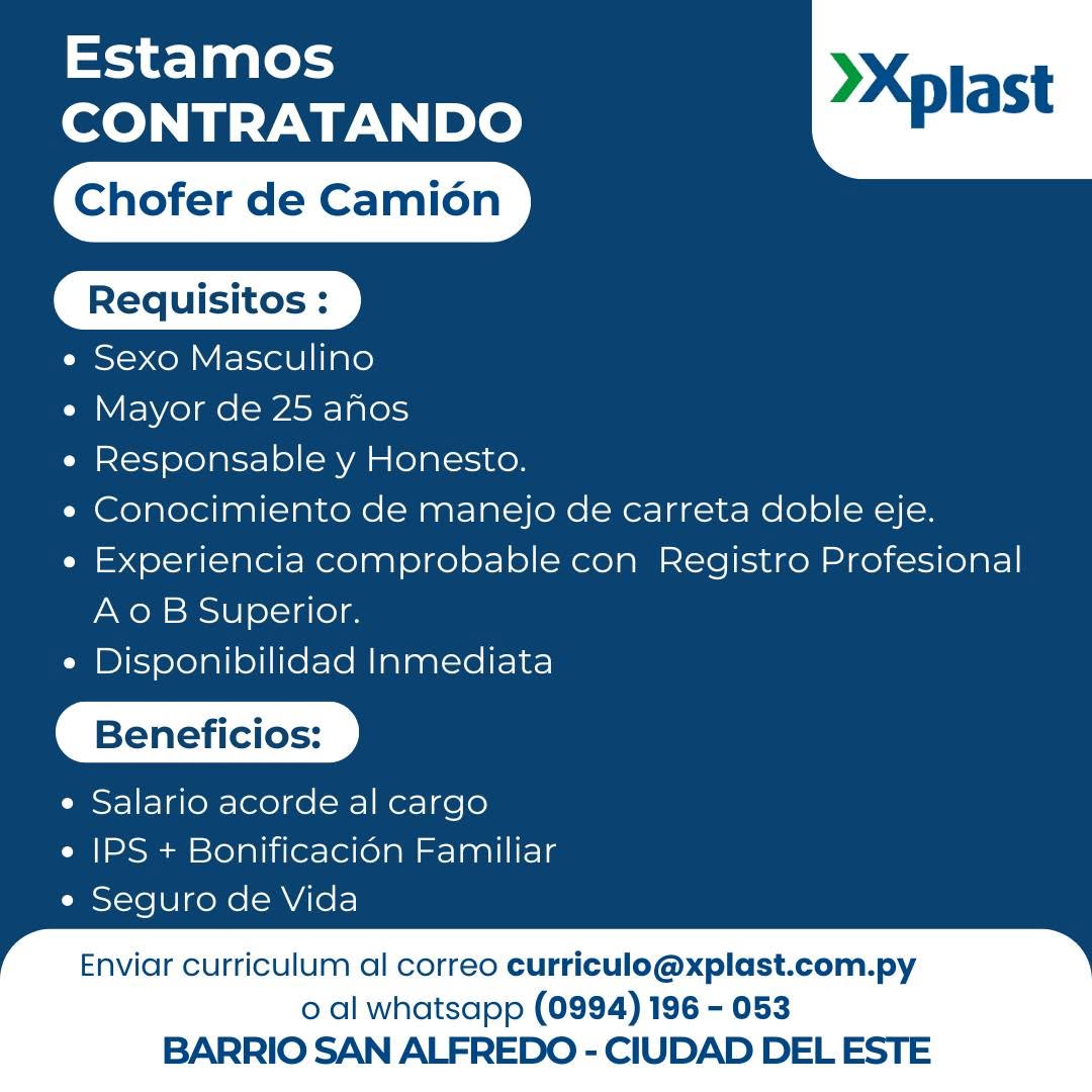 Oferta laboral: Chófer De Camión — Xplast