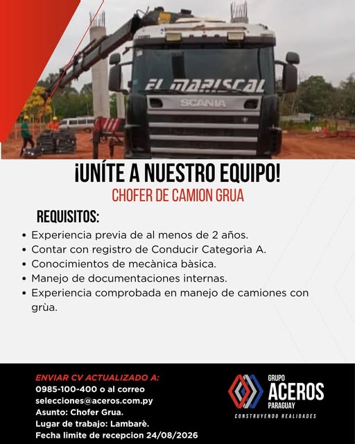 Oferta laboral: Chófer De Camión Grua — Aceros