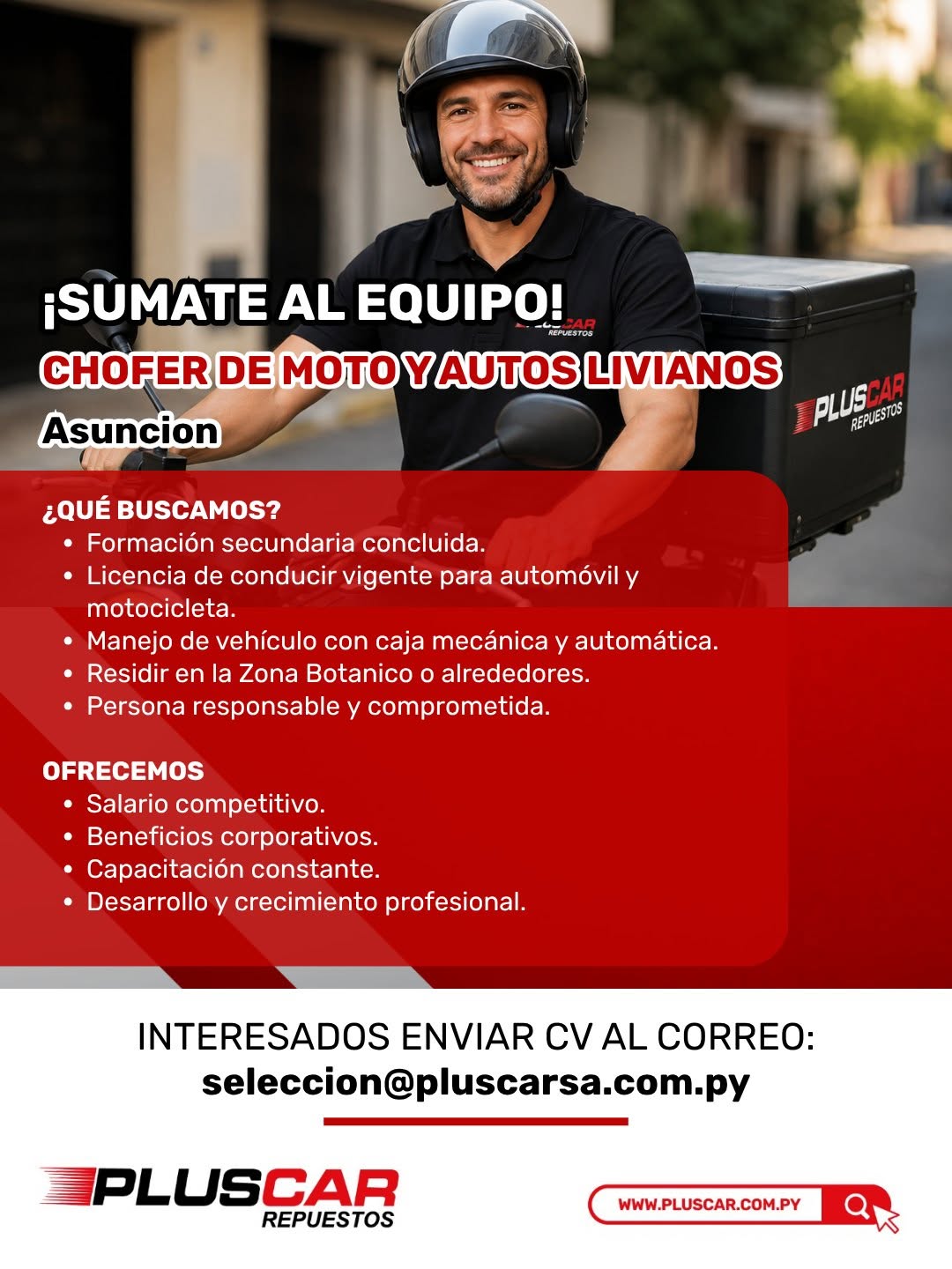 Oferta laboral: Chófer De Moto Y Autos Livianos — Pluscar