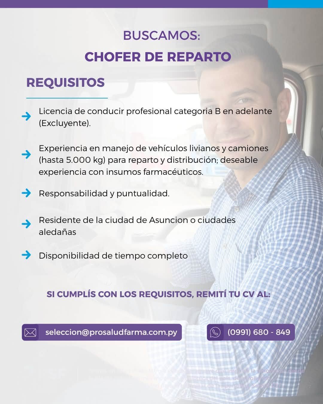 Oferta laboral: Chófer De Reparto — ProSalud