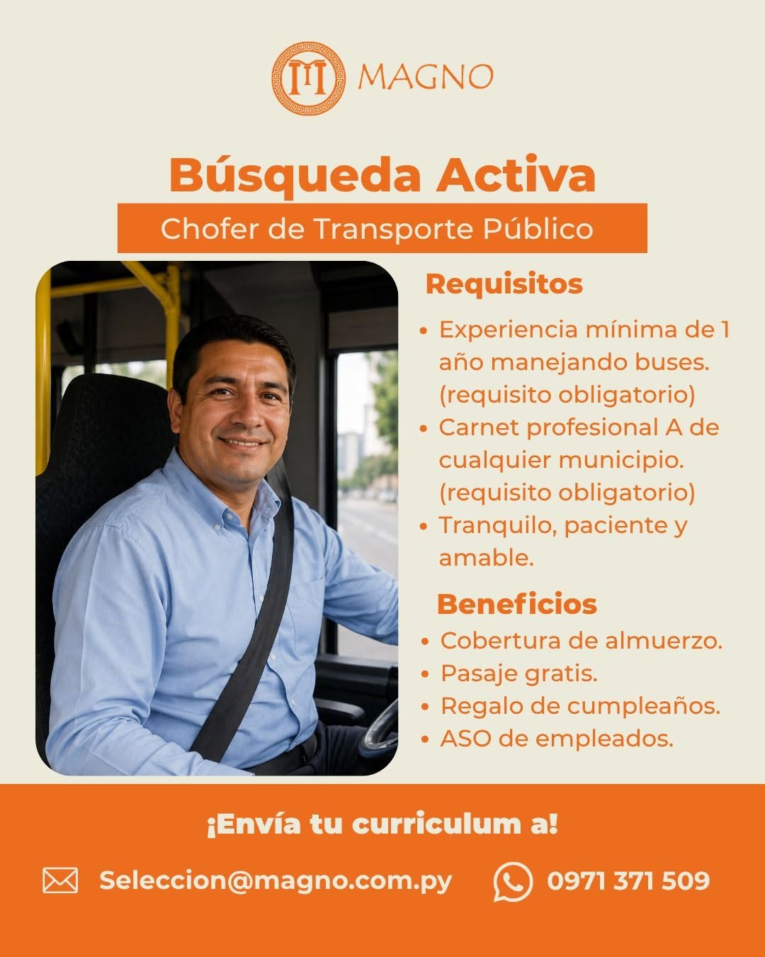 Oferta laboral: Chófer De Transporte Público — Magno