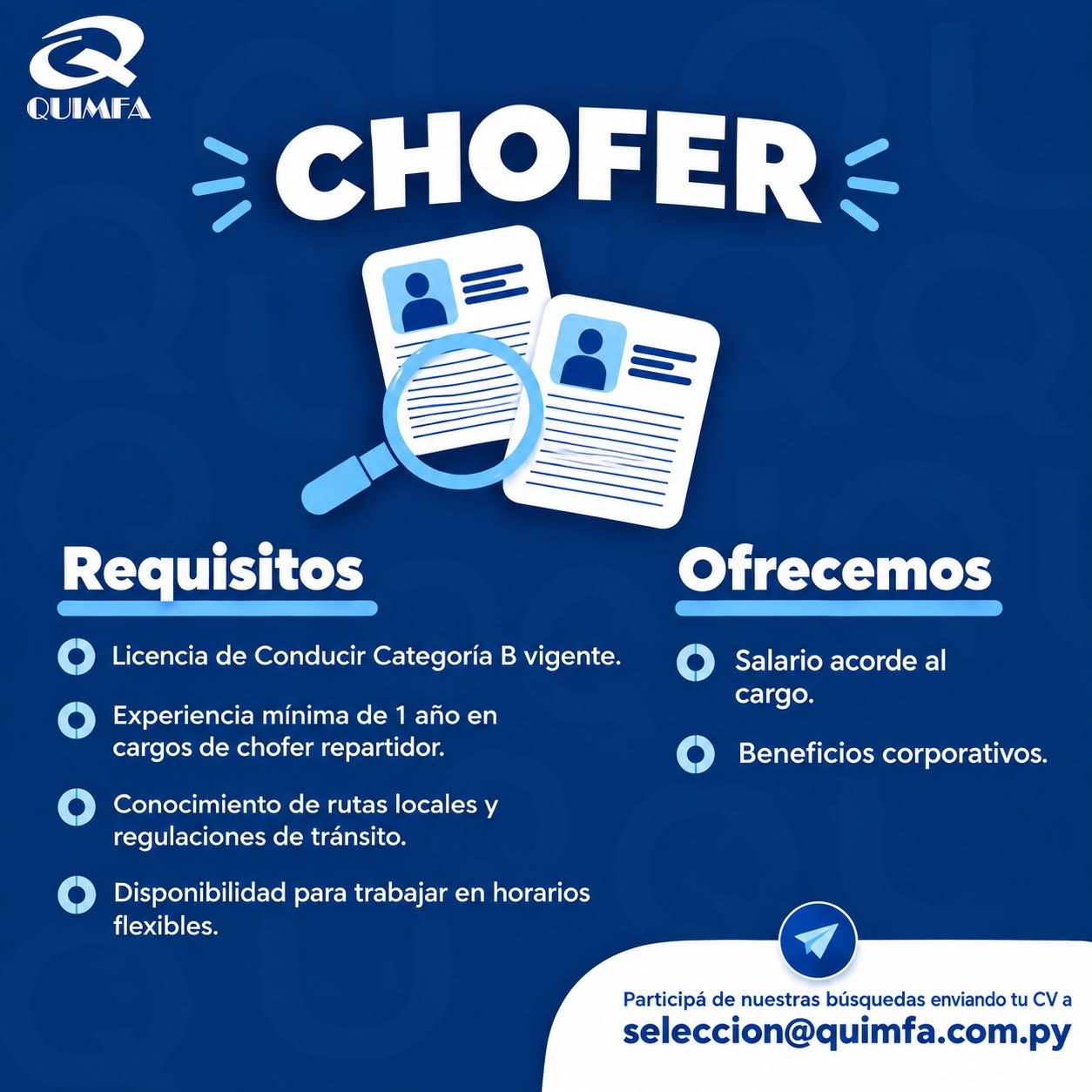 Oferta laboral: Chofer — Quimfa