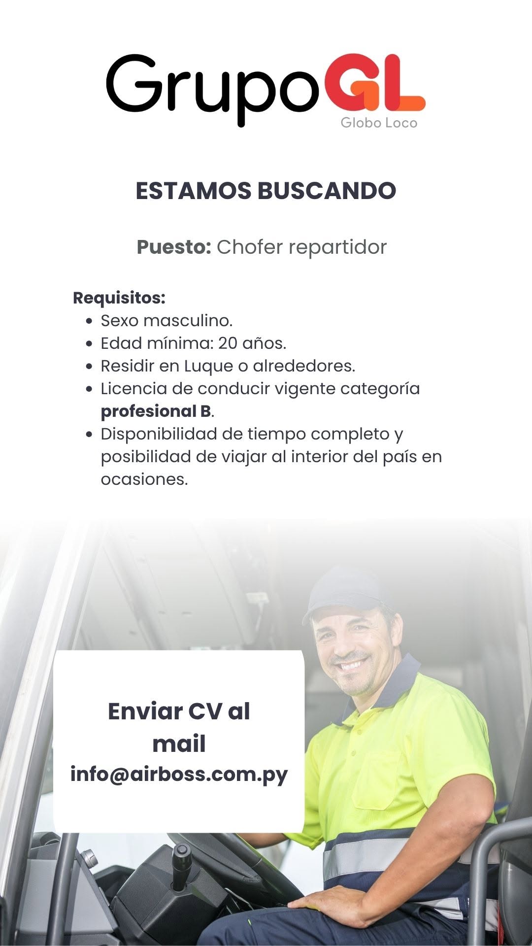 Oferta laboral: Chofer Repartidor — Airboss