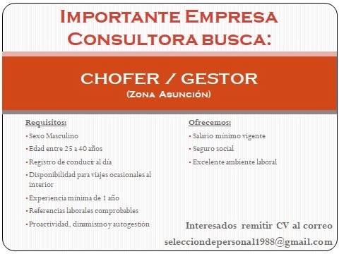 Oferta laboral: Chofer Y Gestor