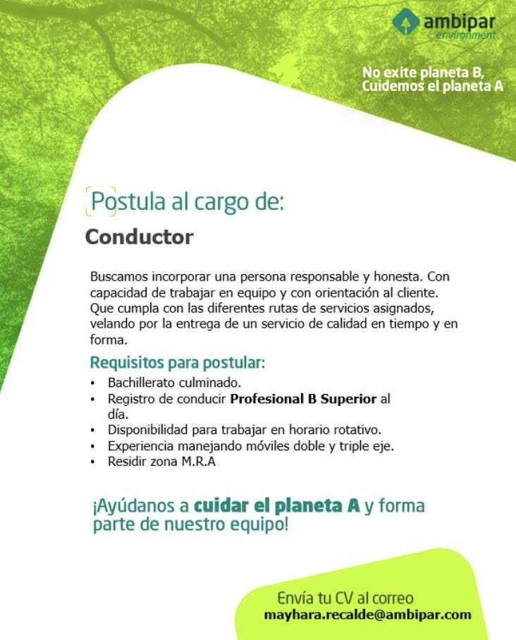 Oferta laboral: Conductor — Ambipar