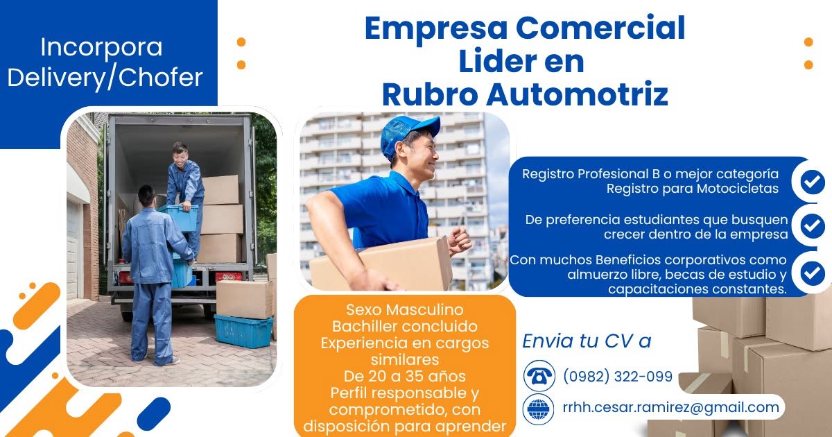 Oferta laboral: Delivery Y Chófer