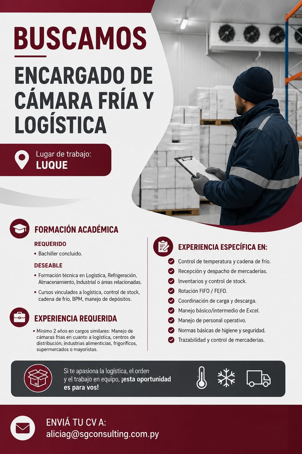 Oferta laboral: Encargado De Cámara Fría Y Logística — SG Consulting