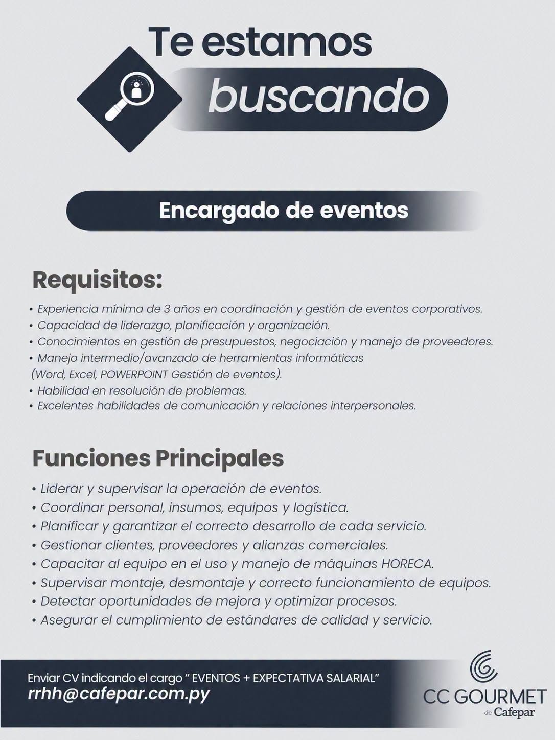 Oferta laboral: Encargado De Eventos — Cafepar