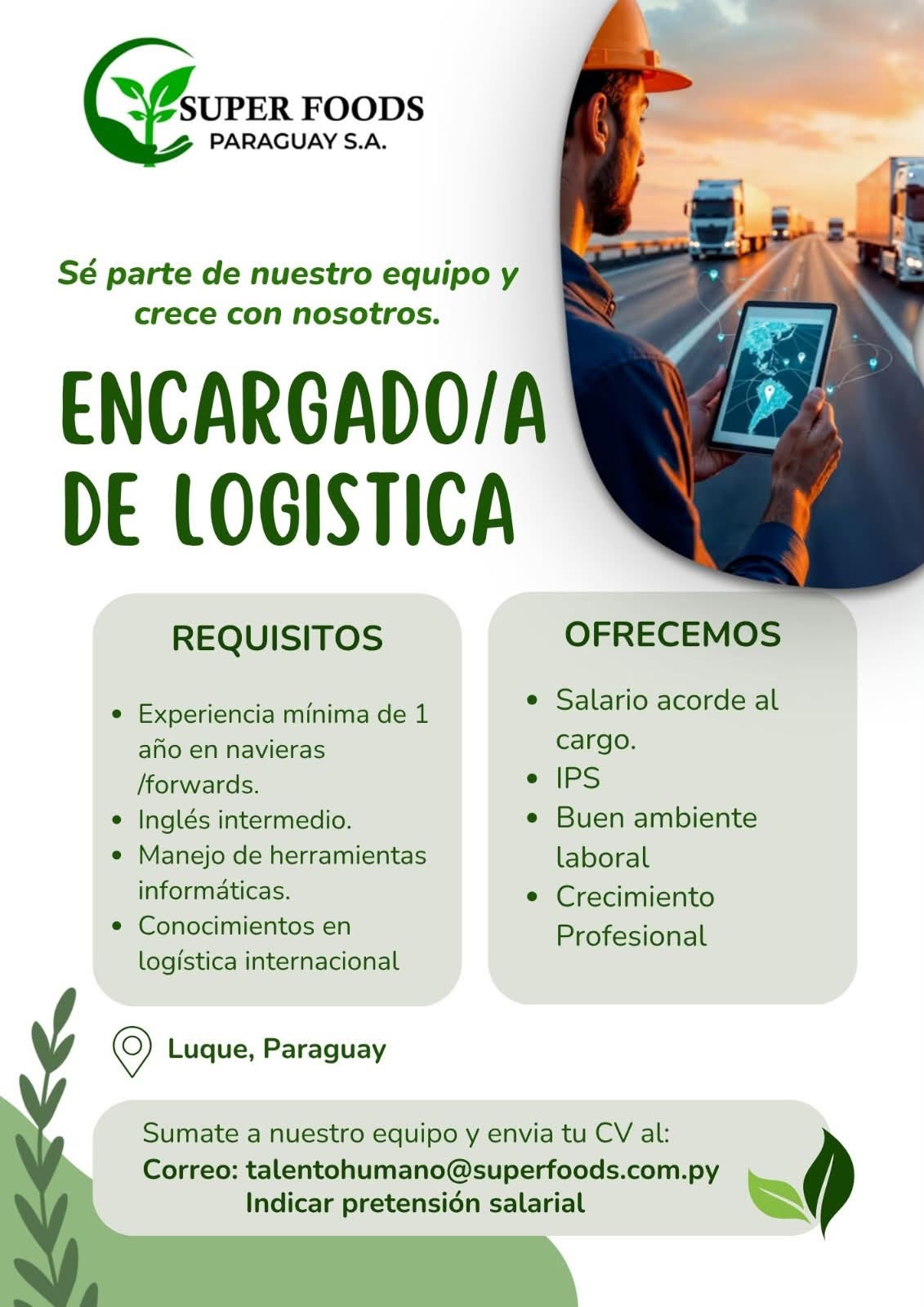 Oferta laboral: Encargado De Logistica — Superfoods