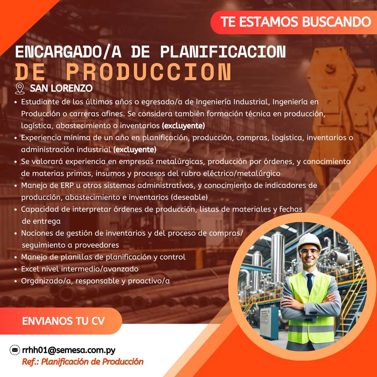 Oferta laboral: Encargado De Planificación De Producción — Semesa