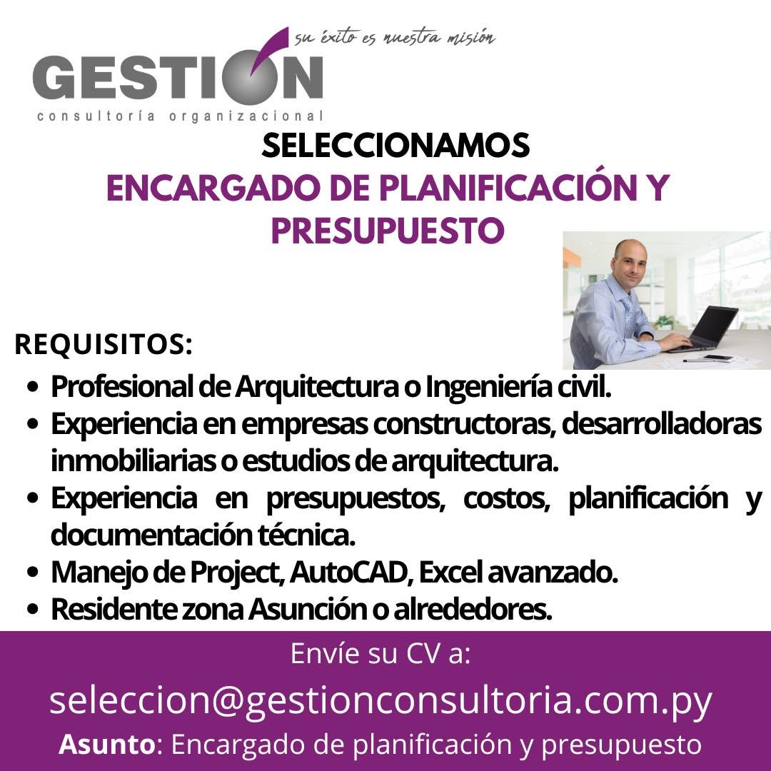 Oferta laboral: Encargado De Planificación Y Presupuesto — Gestión Consultoria