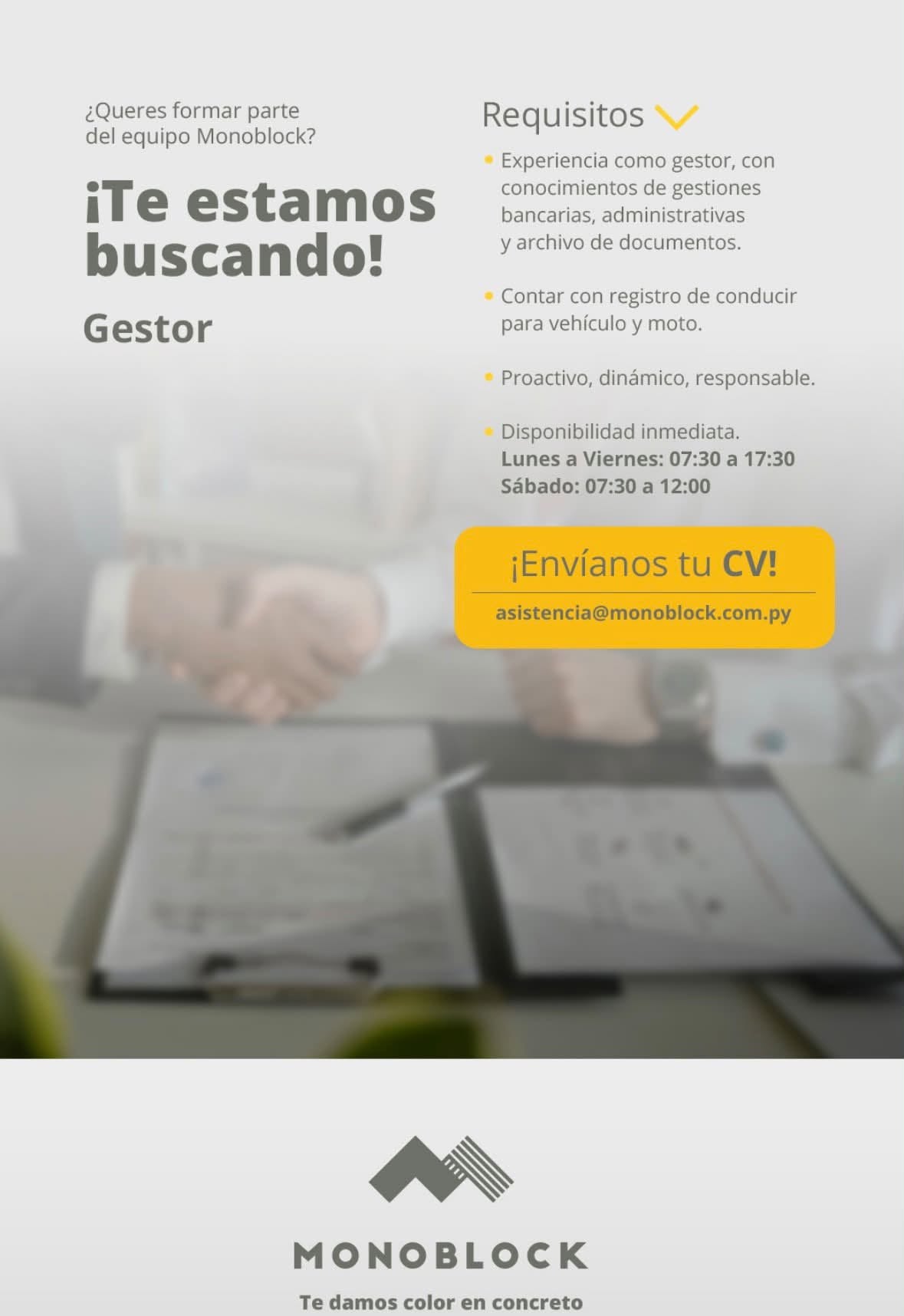 Oferta laboral: Gestor — Monoblock