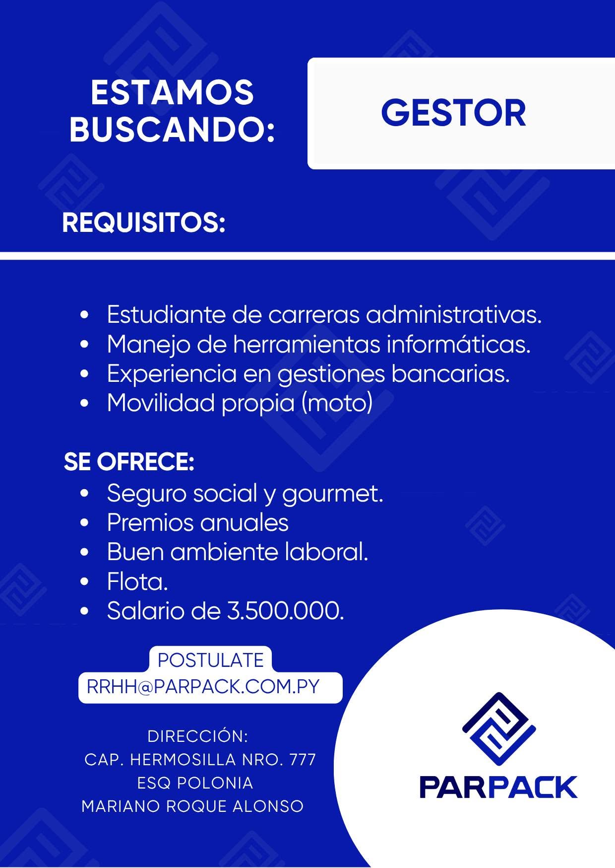 Oferta laboral: Gestor — Parpack