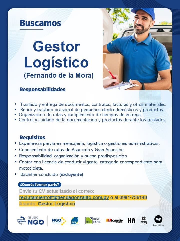 Oferta laboral: Gestor Logístico — Tienda Gonzalito