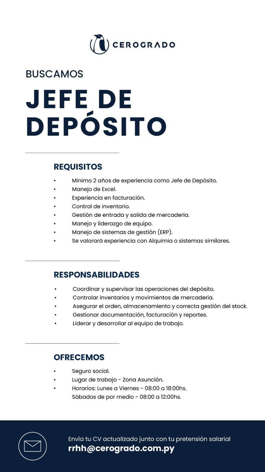 Oferta laboral: Jefe De Deposito