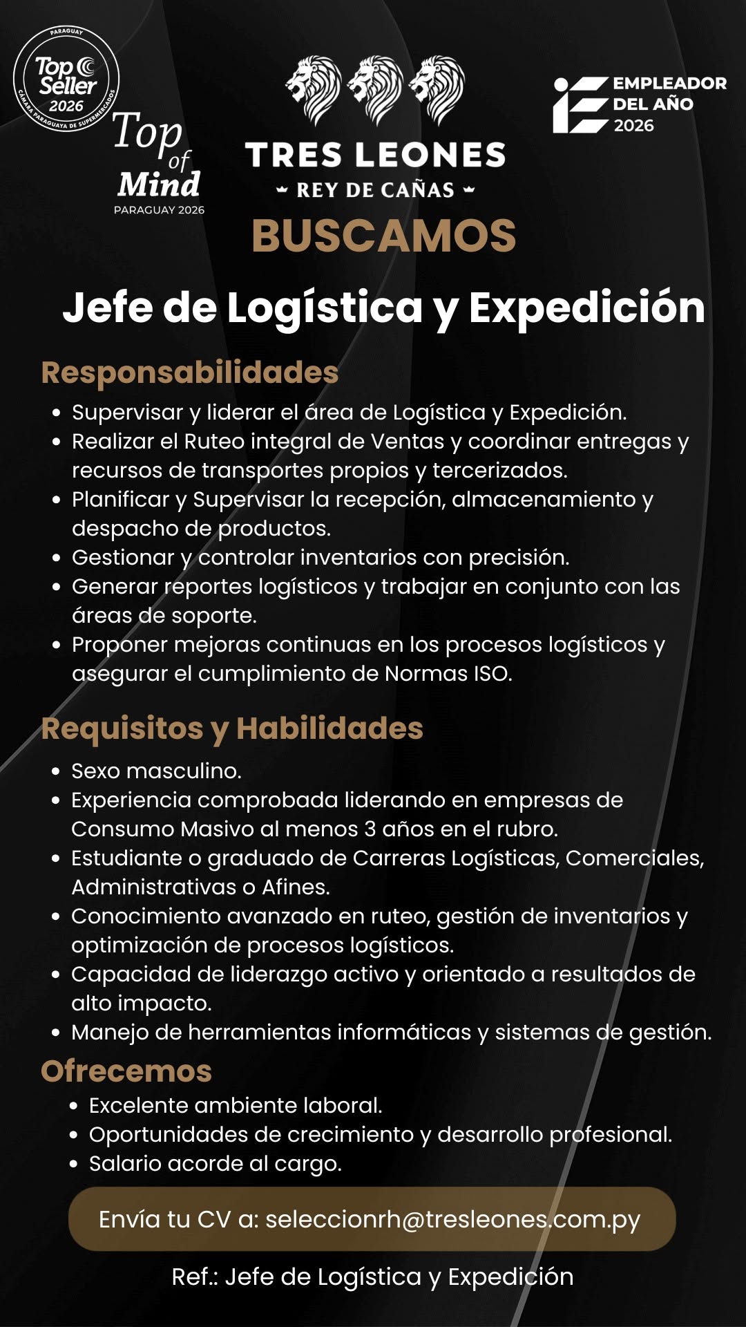 Oferta laboral: Jefe De Logística Y Expedición — Tres Leones