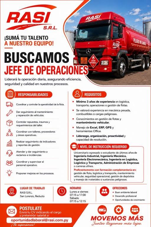Oferta laboral: Jefe De Operaciones — Rasi