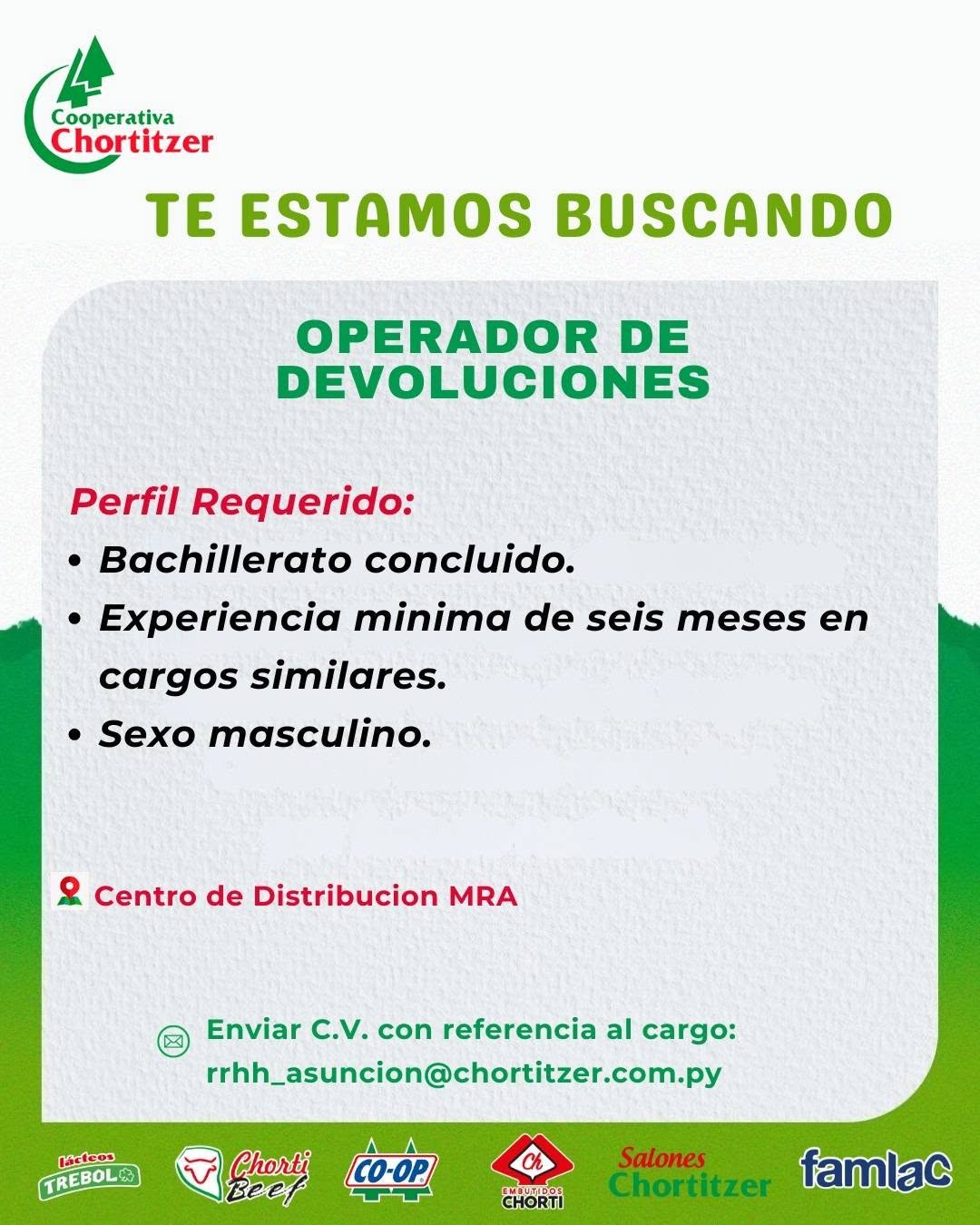 Oferta laboral: Operador De Devoluciones — Chortitzer