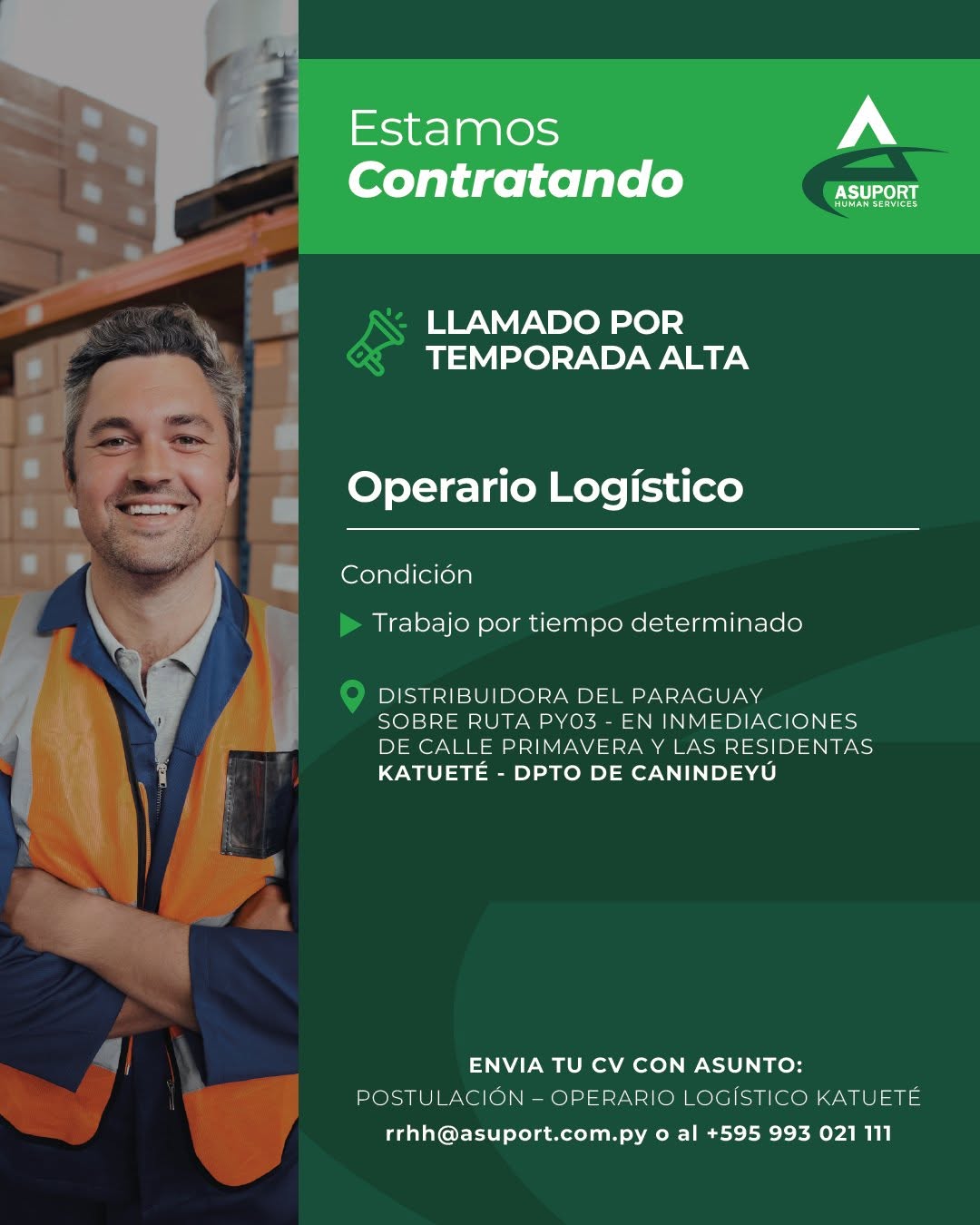 Oferta laboral: Operario Logístico — Asuport