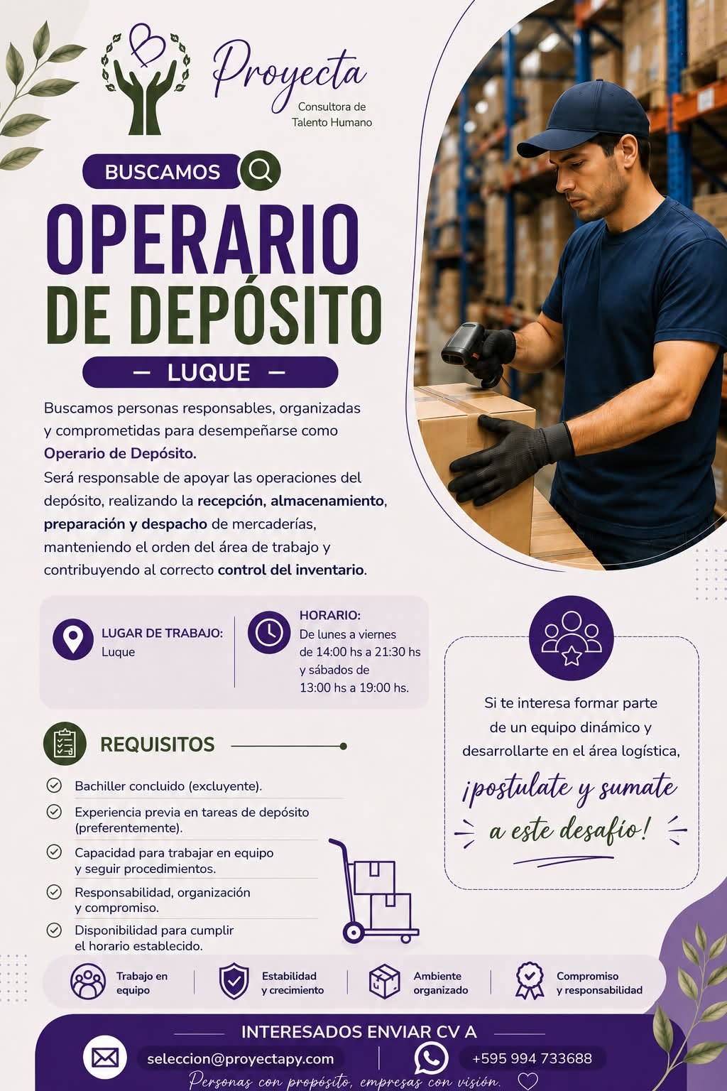 Oferta laboral: Operario De Depósito — Proyecta Py