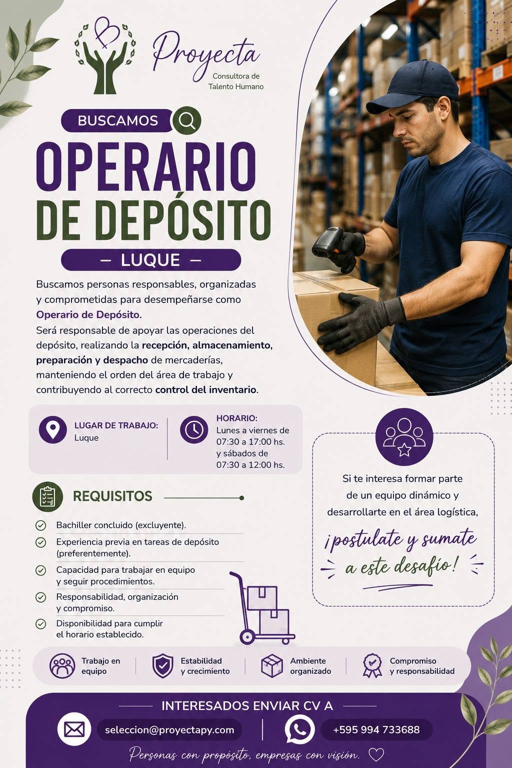 Oferta laboral: Operario De Depósito — ProyectaPy