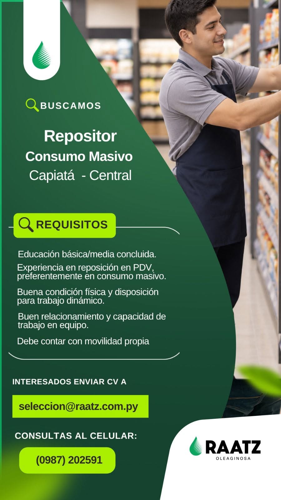 Oferta laboral: Repositor Consumo Masivo — Raatz