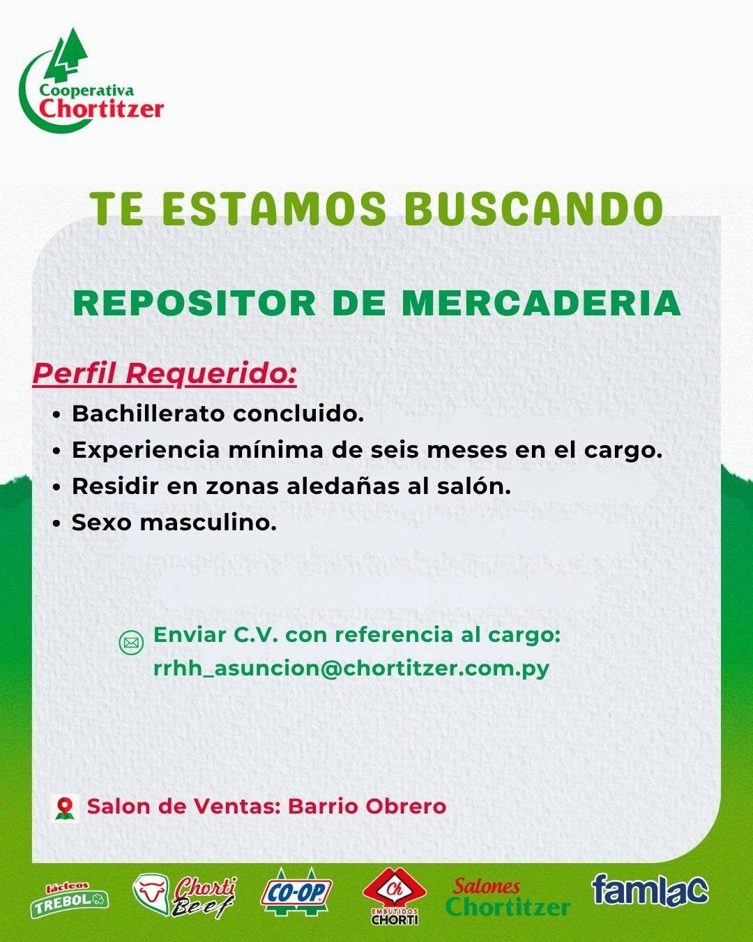 Oferta laboral: Repositor De Mercaderia — Chortizer