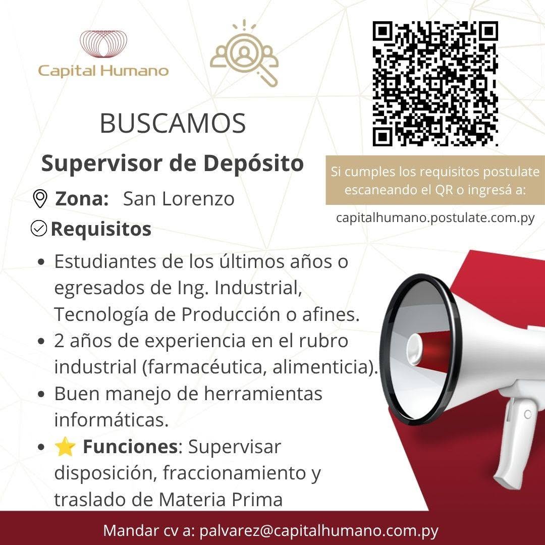 Oferta laboral: Supervisor De Depósivo — Capital Humano