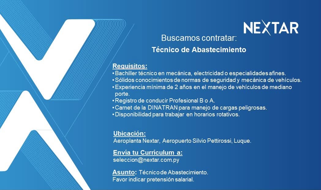 Oferta laboral: Técnico De Abastecimiento — Nextar