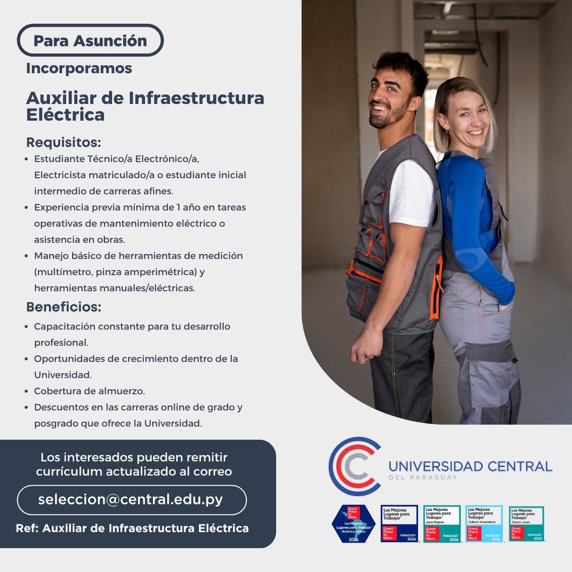 Oferta laboral: Auxiliar De Infraestructura Eléctrica — Universidad Central