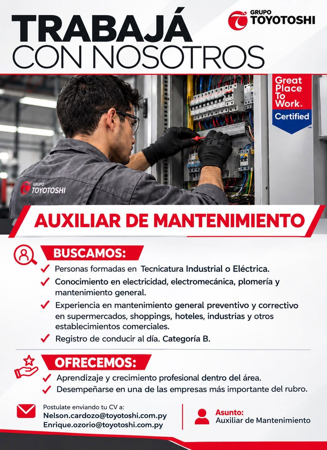 Oferta laboral: Auxiliar De Mantenimiento — Grupo Toyotoshi