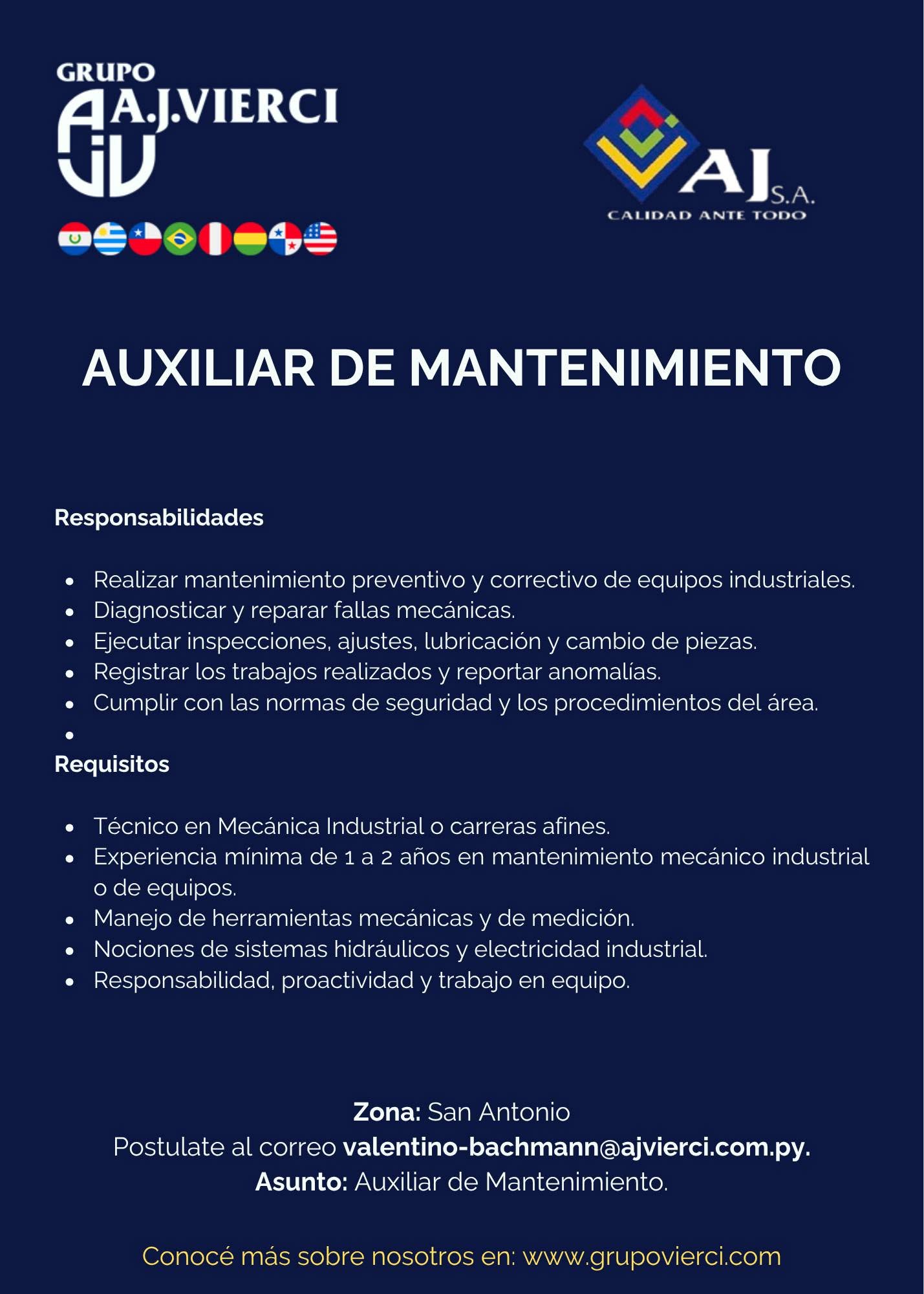 Oferta laboral: Auxiliar De Mantenimiento — Grupo Vierci