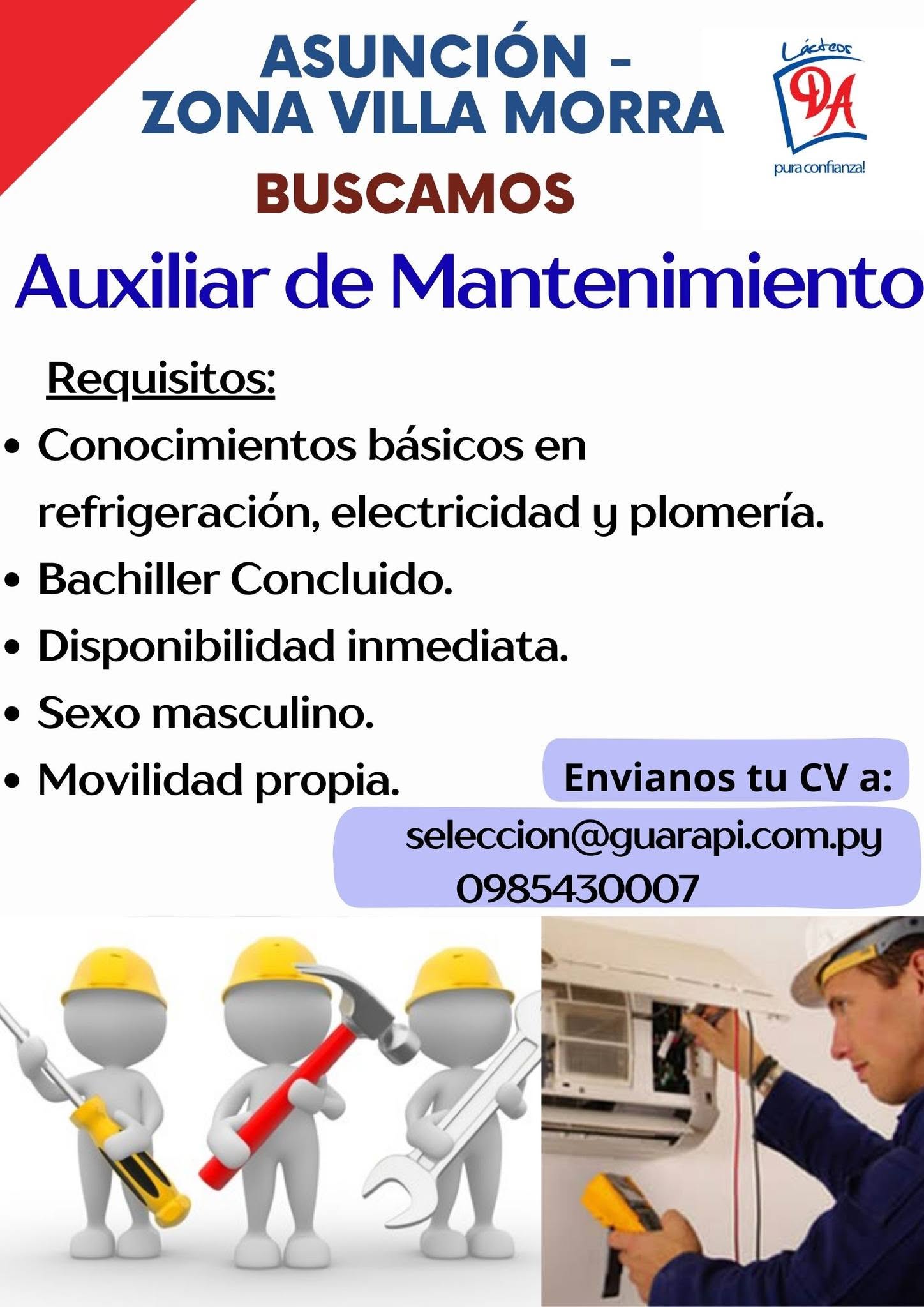 Oferta laboral: Auxiliar De Mantenimiento — Guarapi