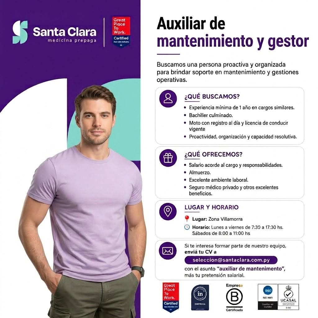Oferta laboral: Auxiliar De Mantenimiento Y Gestor — Santa Clara