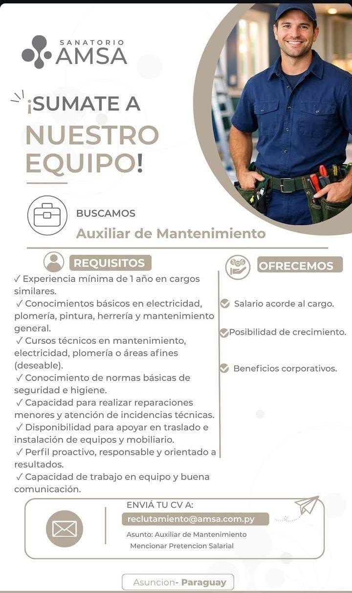 Oferta laboral: Auxiliar De Mantenimiento