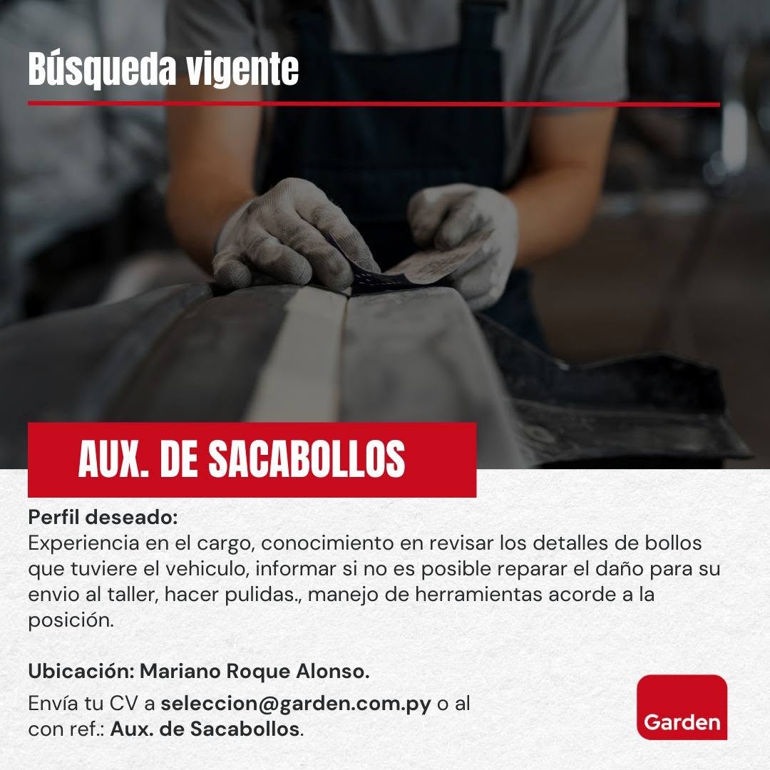 Oferta laboral: Auxiliar De Sacabollos — Garden