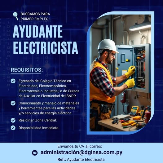 Oferta laboral: Ayudante Electricista — Dginsa