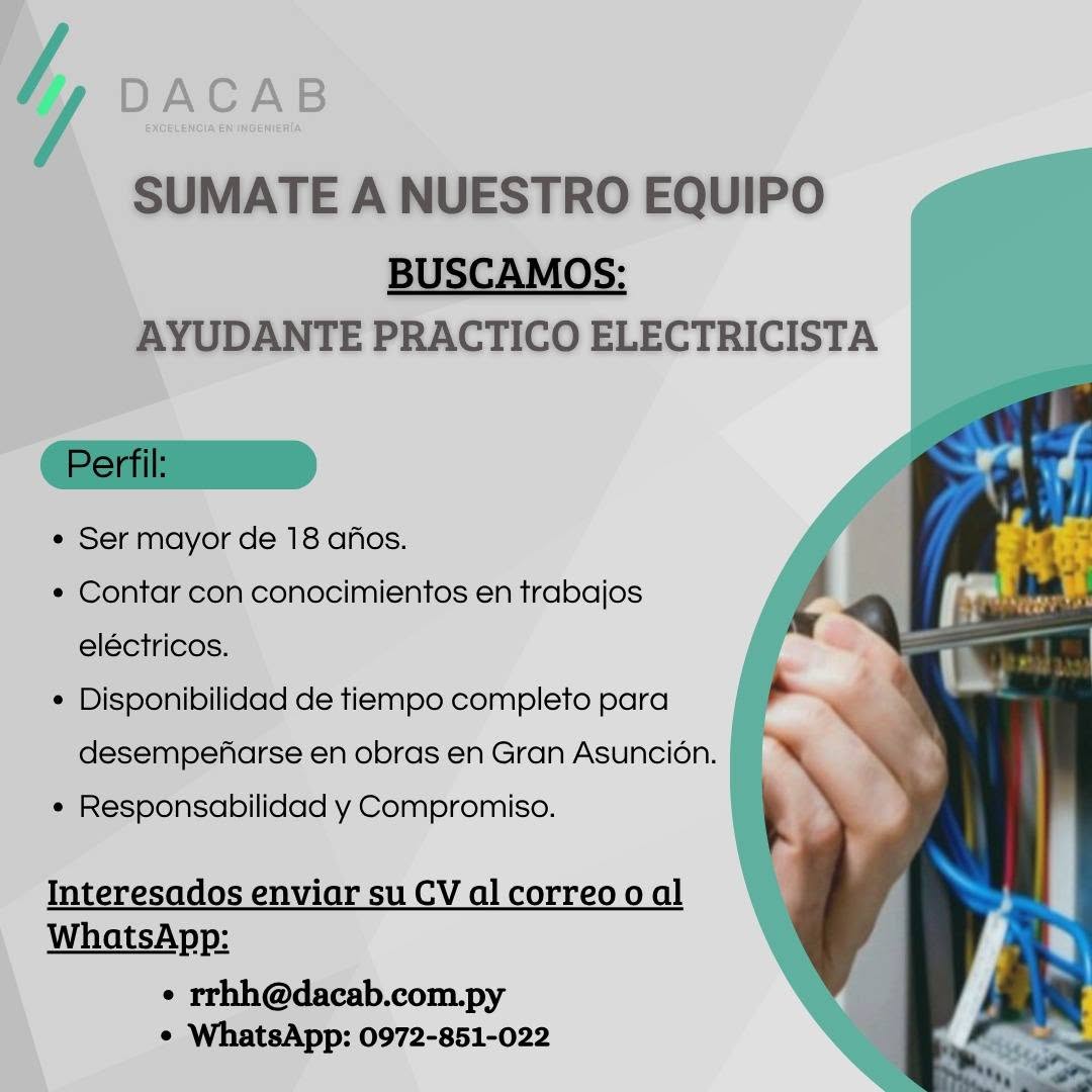 Oferta laboral: Ayudante Práctico Electricista — Dacab
