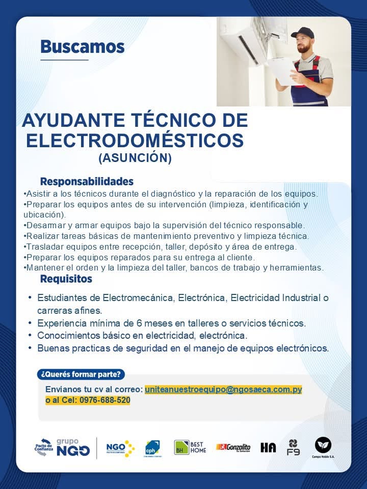 Oferta laboral: Ayudante Técnico De Electrodomésticos — NGO Saeca