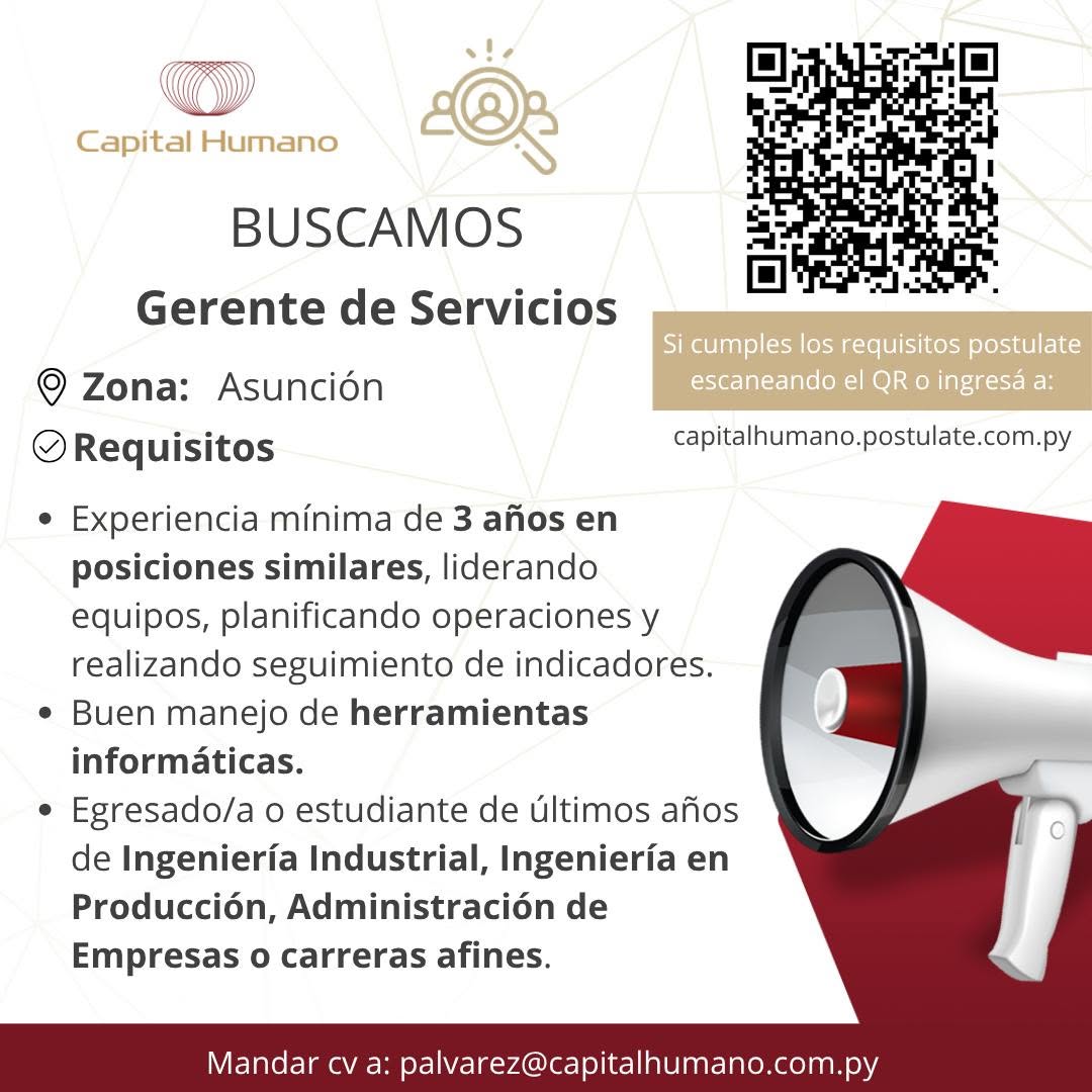 Oferta laboral: Gerente De Servicios — Capital Humano